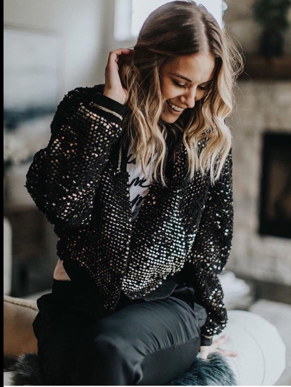 Anthropologie Black and Gold Bomber Style Jacket Size Medium